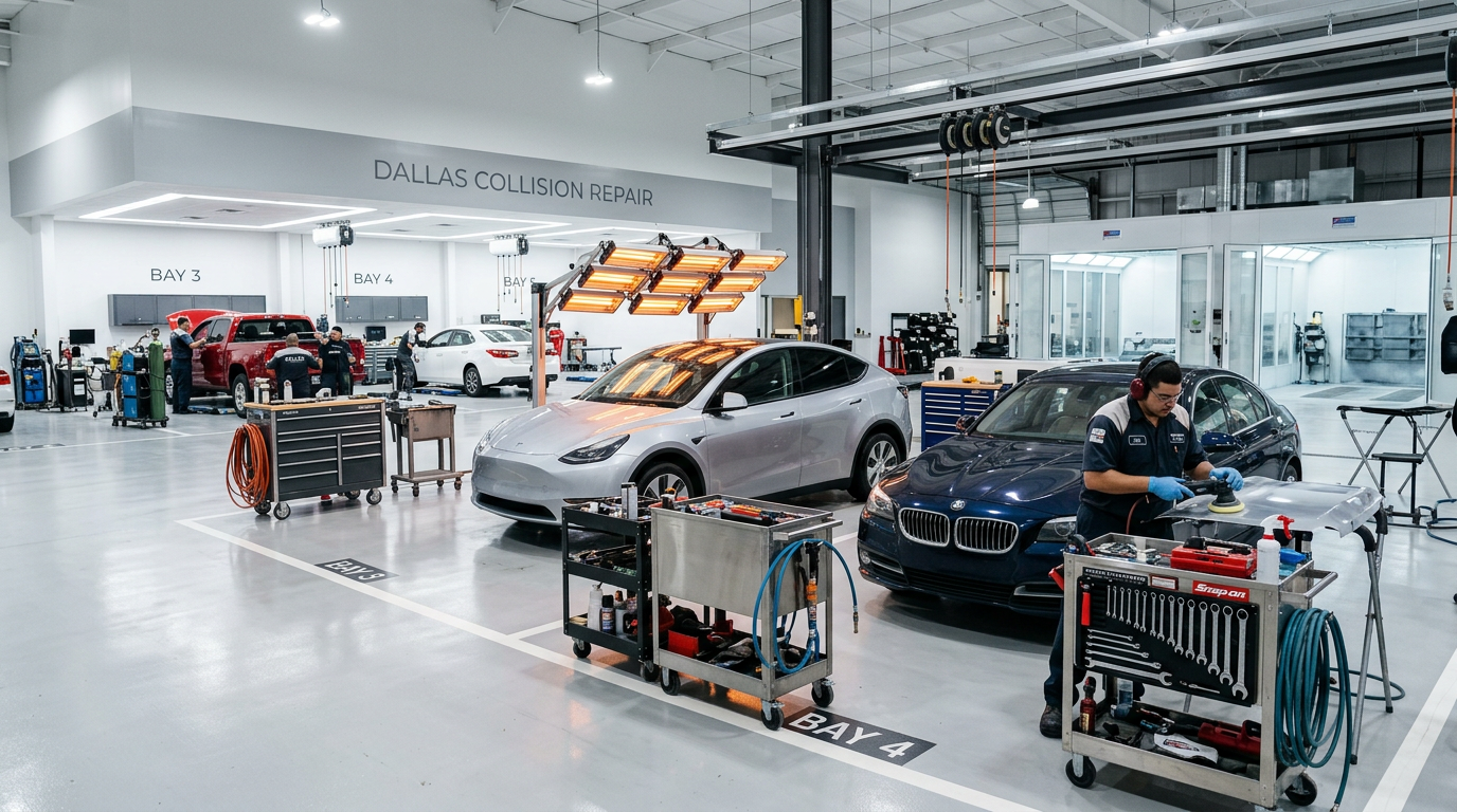 Concours Paint and Body service shop interior in Dallas